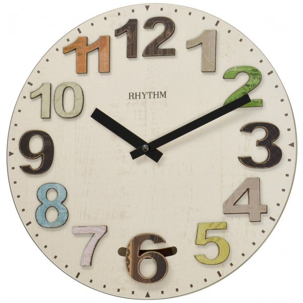 Rhythm(Japan) Front Time Setting 3D Numerals Pendulum Wooden Case Wall Clock Ø35X5.2cm